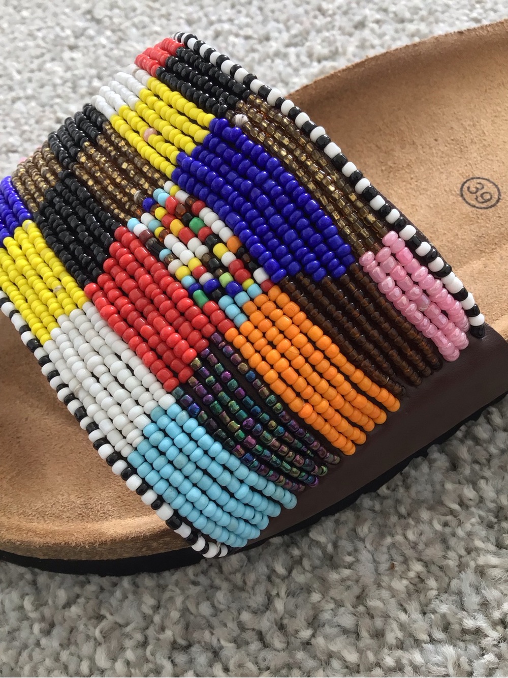 SOL BRIGHT BS Beaded Multi-Color Women’s Slide Sandals, EUR 39